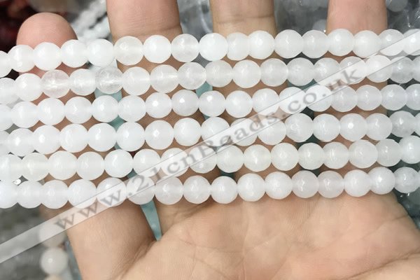 CWH77 15.5 inches 6mm faceted round white jade beads wholesale