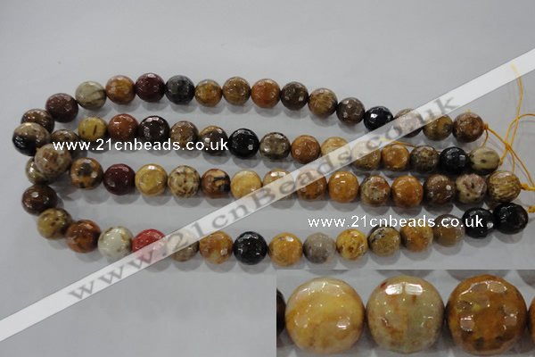 CWJ306 15.5 inches 12mm faceted round wood jasper gemstone beads