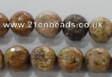 CWJ307 15.5 inches 14mm faceted round wood jasper gemstone beads