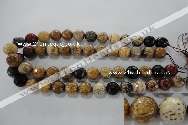 CWJ307 15.5 inches 14mm faceted round wood jasper gemstone beads