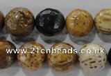 CWJ308 15.5 inches 15mm faceted round wood jasper gemstone beads