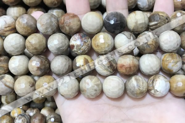 CWJ455 15.5 inches 14mm faceted round wood jasper beads wholesale