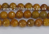 CWJ468 15.5 inches 4mm faceted round yellow petrified wood jasper beads