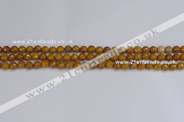 CWJ468 15.5 inches 4mm faceted round yellow petrified wood jasper beads