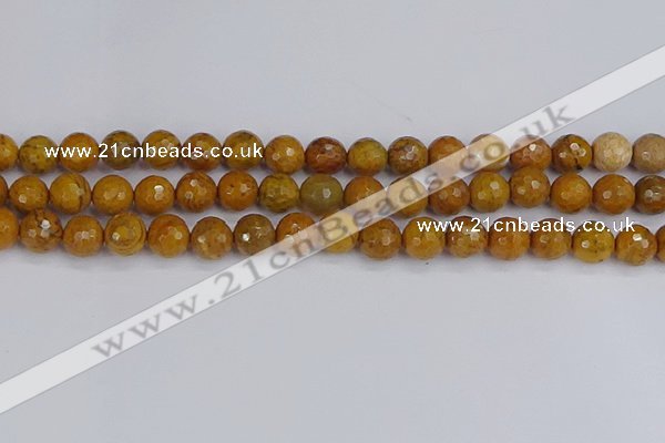 CWJ470 15.5 inches 8mm faceted round yellow petrified wood jasper beads