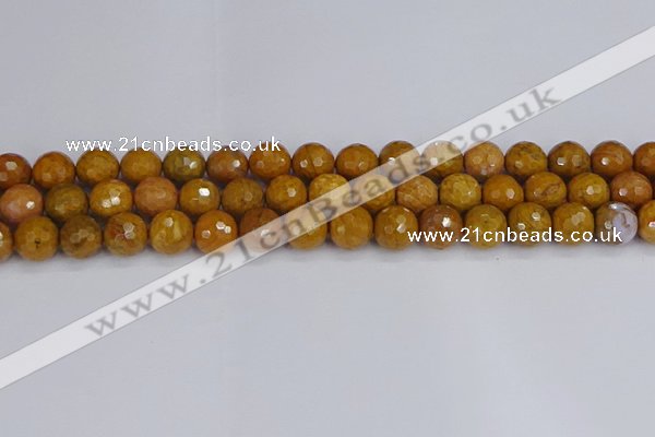 CWJ471 15.5 inches 10mm faceted round yellow petrified wood jasper beads