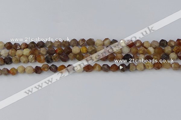 CWJ483 15.5 inches 6mm faceted nuggets wood jasper beads