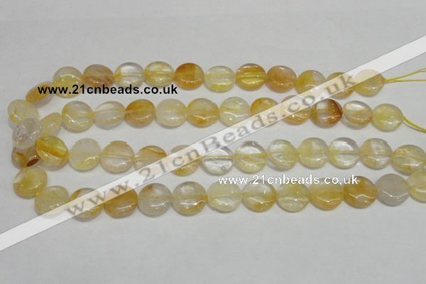 CYC05 15.5 inches 16mm flat round yellow crystal quartz beads