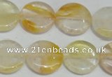 CYC06 15.5 inches 20mm flat round yellow crystal quartz beads