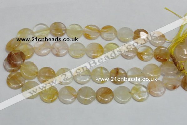 CYC06 15.5 inches 20mm flat round yellow crystal quartz beads