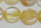 CYC07 15.5 inches 25mm flat round yellow crystal quartz beads