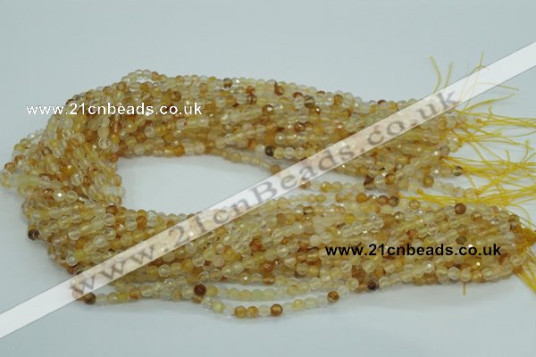 CYC110 15.5 inches 4mm faceted round yellow crystal quartz beads