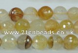 CYC114 15.5 inches 10mm faceted round yellow crystal quartz beads