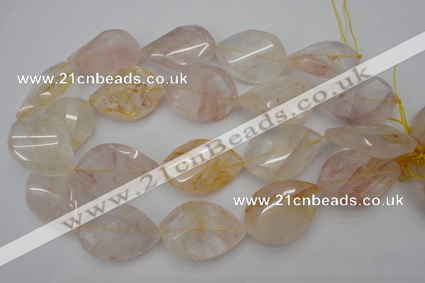 CYC207 15.5 inches 28*40mm twisted & faceted teardrop yellow quartz beads