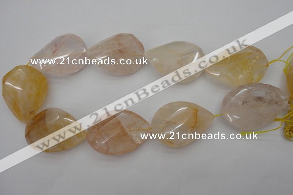 CYC208 15.5 inches 23*45mm twisted & faceted teardrop yellow quartz beads