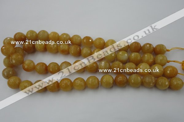 CYJ326 15.5 inches 14mm faceted round yellow jade beads wholesale