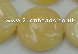 CYJ52 15.5 inches 30mm flat round yellow jade gemstone beads wholesale