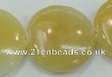 CYJ53 15.5 inches 35mm flat round yellow jade gemstone beads wholesale