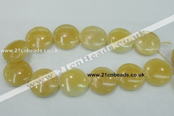 CYJ53 15.5 inches 35mm flat round yellow jade gemstone beads wholesale