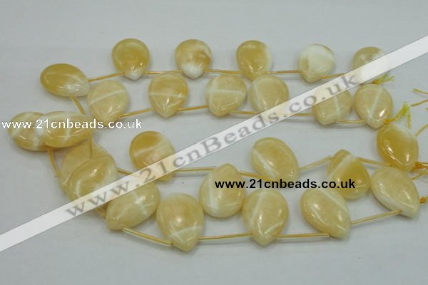 CYJ55 22*30mm top-drilled flat teardrop yellow jade gemstone beads