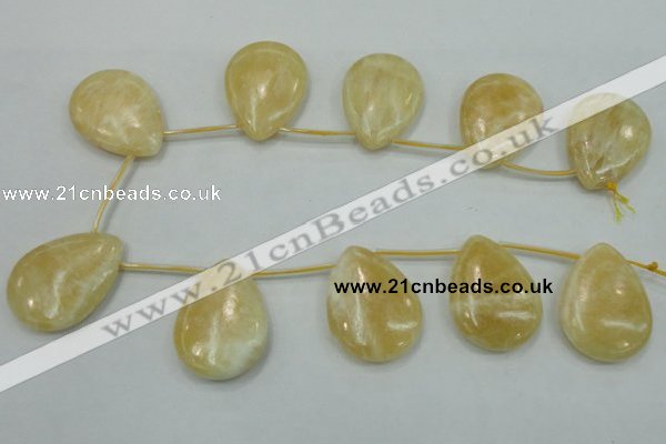 CYJ56 30*40mm top-drilled flat teardrop yellow jade gemstone beads