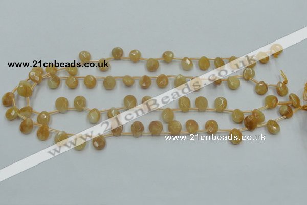 CYJ58 15.5 inches 10*12mm briolette yellow jade gemstone beads