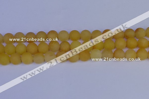 CYJ605 15.5 inches 14mm round matte yellow jade beads wholesale