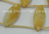 CYJ72 Top-drilled 15*35mm carved leaf yellow jade beads wholesale