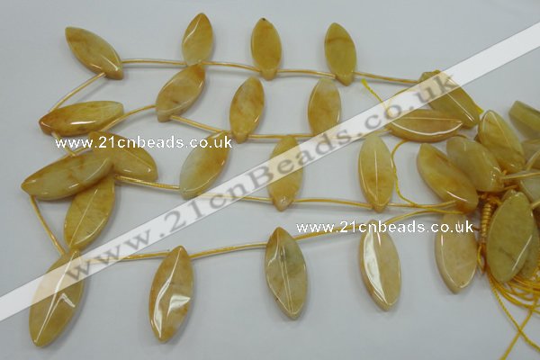 CYJ72 Top-drilled 15*35mm carved leaf yellow jade beads wholesale