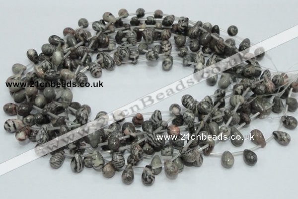 CZJ16 16 inches 8*12mm teardrop zebra jasper gemstone beads wholesale