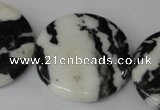 CZJ225 15.5 inches 35mm flat round black & white zebra jasper beads