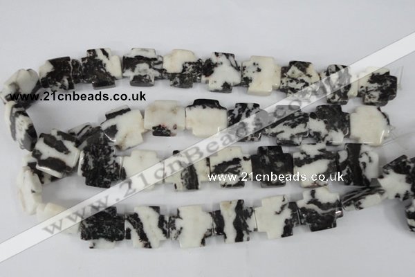 CZJ229 15.5 inches 20*20mm cross black & white zebra jasper beads