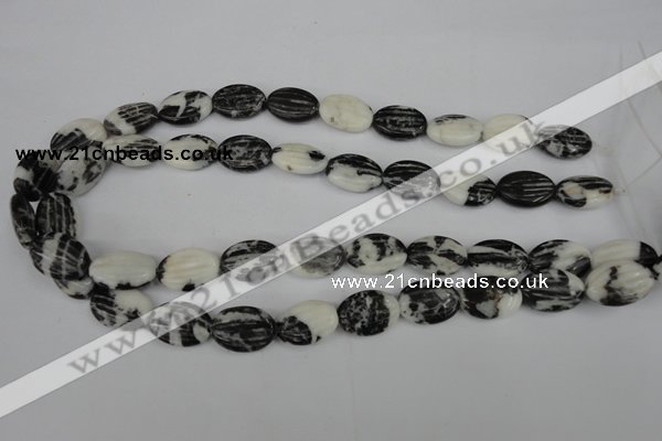 CZJ230 13*18mm carved oval black & white zebra jasper beads