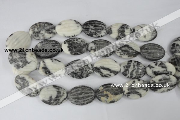 CZJ232 25*35mm carved oval black & white zebra jasper beads