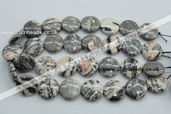 CZJ56 16 inches 25mm flat round zebra jasper gemstone beads wholesale