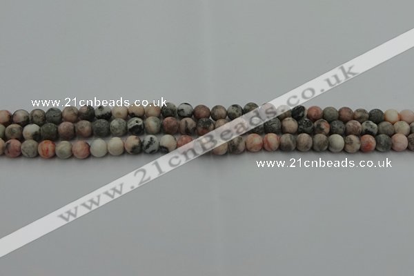 CZJ560 15.5 inches 4mm round matte pink zebra jasper beads