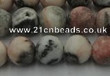 CZJ563 15.5 inches 10mm round matte pink zebra jasper beads