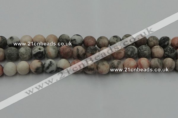 CZJ564 15.5 inches 12mm round matte pink zebra jasper beads