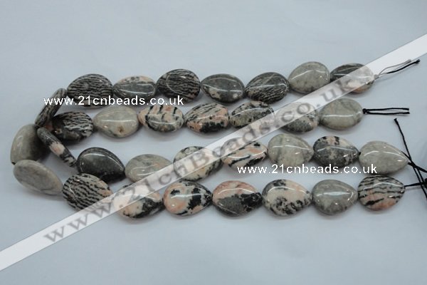 CZJ70 15.5 inches 18*25mm flat teardrop zebra jasper gemstone beads