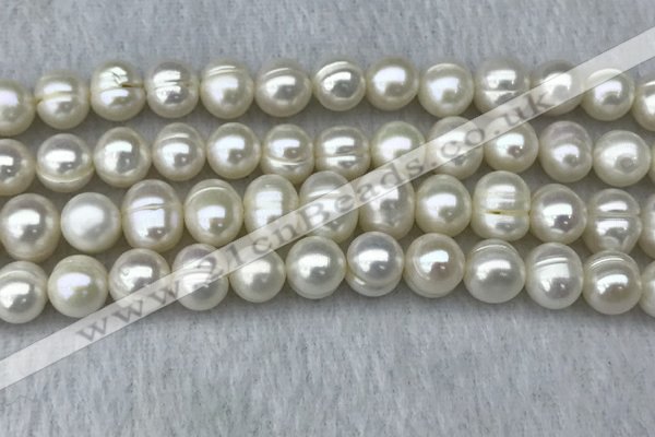 FWP100 15 inches 9mm - 10mm potato white freshwater pearl strands