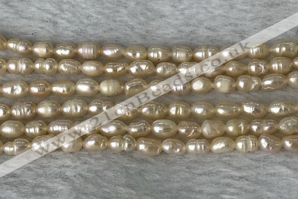 FWP166 14.5 inches 4.5mm rice pink freshwater pearl strands