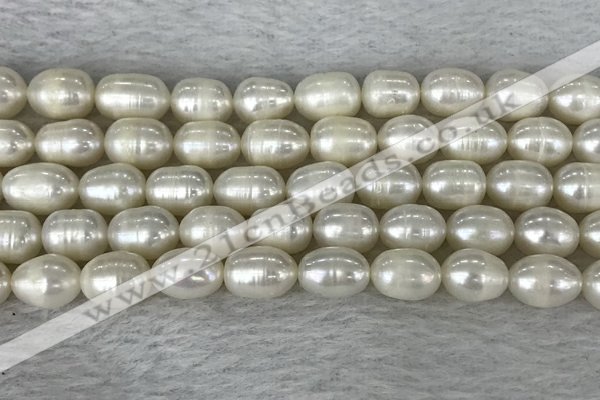 FWP201 15 inches 8mm - 9mm rice white freshwater pearl strands