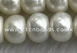 FWP326 15 inches 9mm - 10mm button white freshwater pearl strands