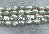 FWP354 15 inches 9mm - 10mm baroque white freshwater pearl strands