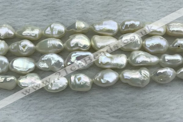 FWP354 15 inches 9mm - 10mm baroque white freshwater pearl strands