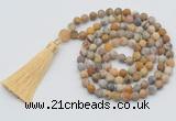 GMN1004 Hand-knotted 8mm, 10mm matte yellow crazy agate 108 beads mala necklaces with tassel
