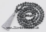 GMN1014 Hand-knotted 8mm, 10mm matte snowflake obsidian 108 beads mala necklaces with tassel