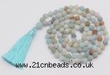 GMN1024 Hand-knotted 8mm, 10mm matte amazonite 108 beads mala necklaces with tassel