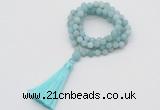GMN1025 Hand-knotted 8mm, 10mm matte amazonite 108 beads mala necklaces with tassel