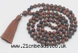 GMN1033 Hand-knotted 8mm, 10mm matte red tiger eye 108 beads mala necklace with tassel